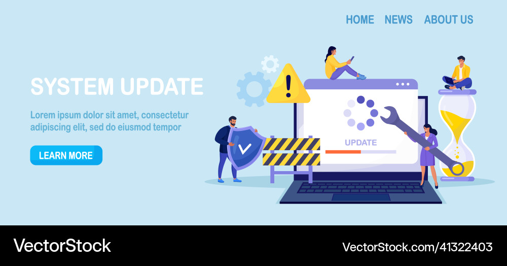 System-Update winzige Programmierer Upgrade System-Update winzige Programmierer Upgrade vektorbild