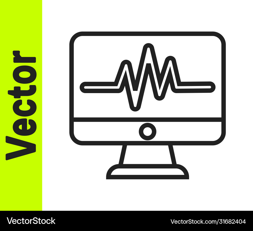 Black line computer monitor with cardiogram icon Black line computer monitor with cardiogram icon Vector Image