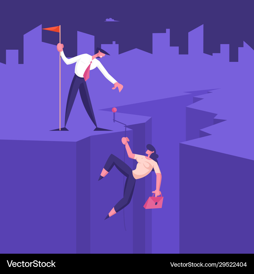 Business team climbing up cleft businessman Business team climbing up cleft businessman Vector Image