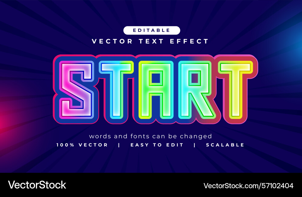 Colorful editable start text effect style vector image