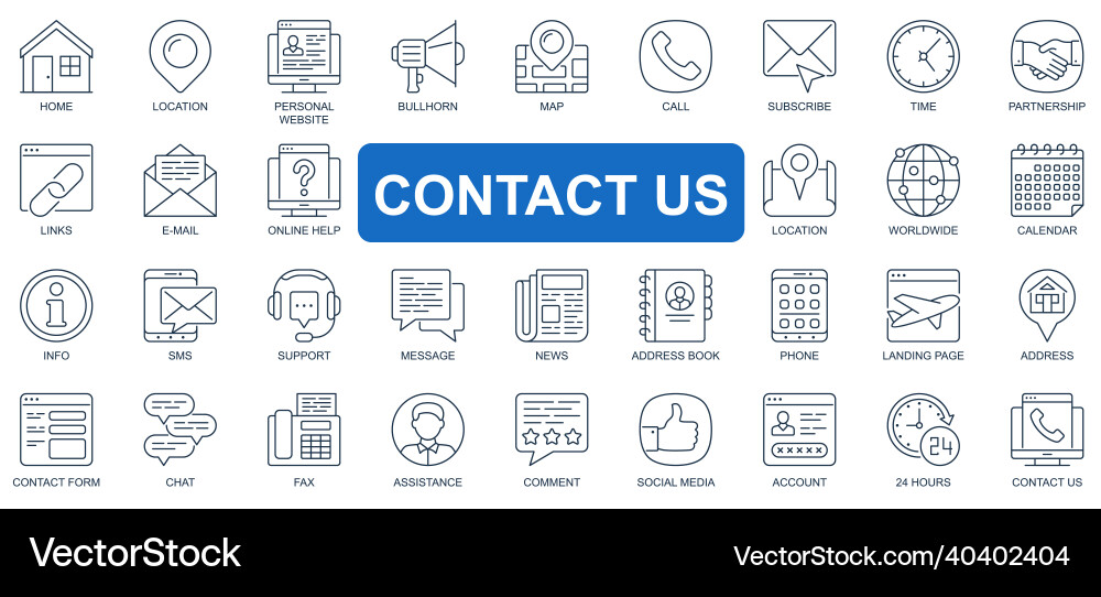 Contact us concept simple line icons set vector image