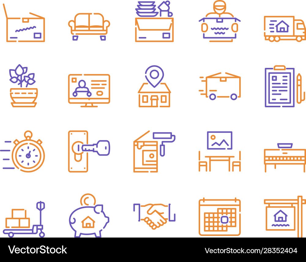 Moving items color linear icons set Moving items color linear icons set vector image