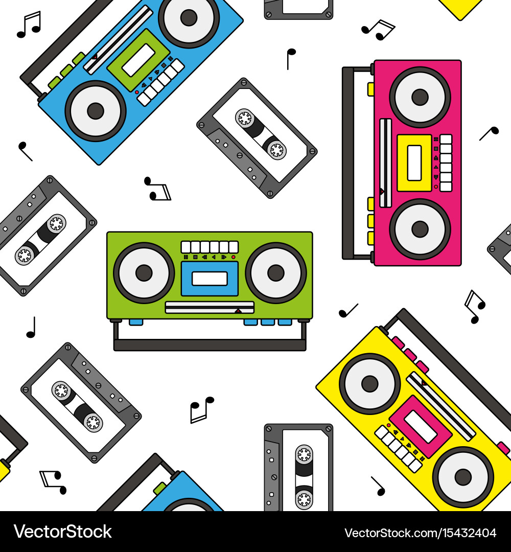Retro Radio & Cassette Pattern Vector Image