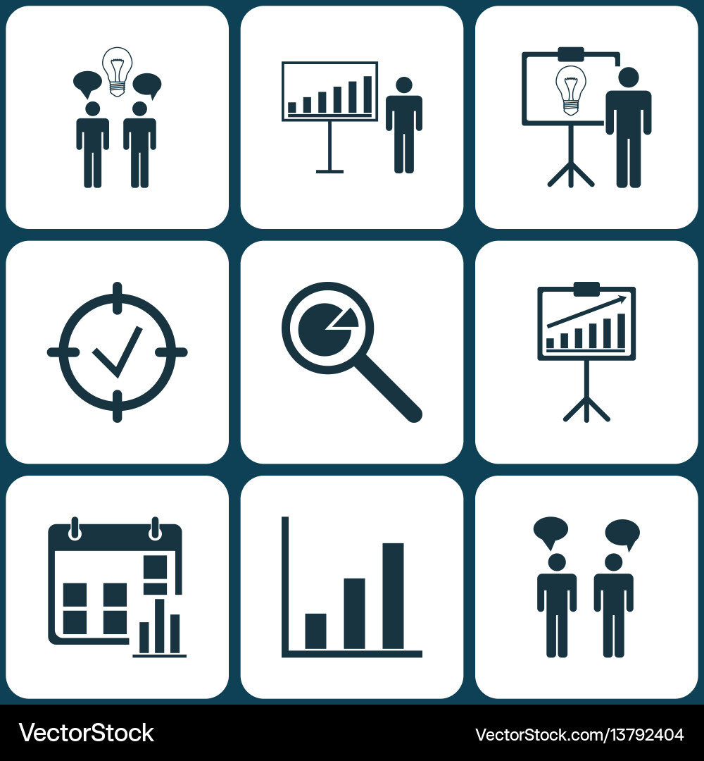 Set of 9 management icons includes project Set of 9 management icons includes project vector image