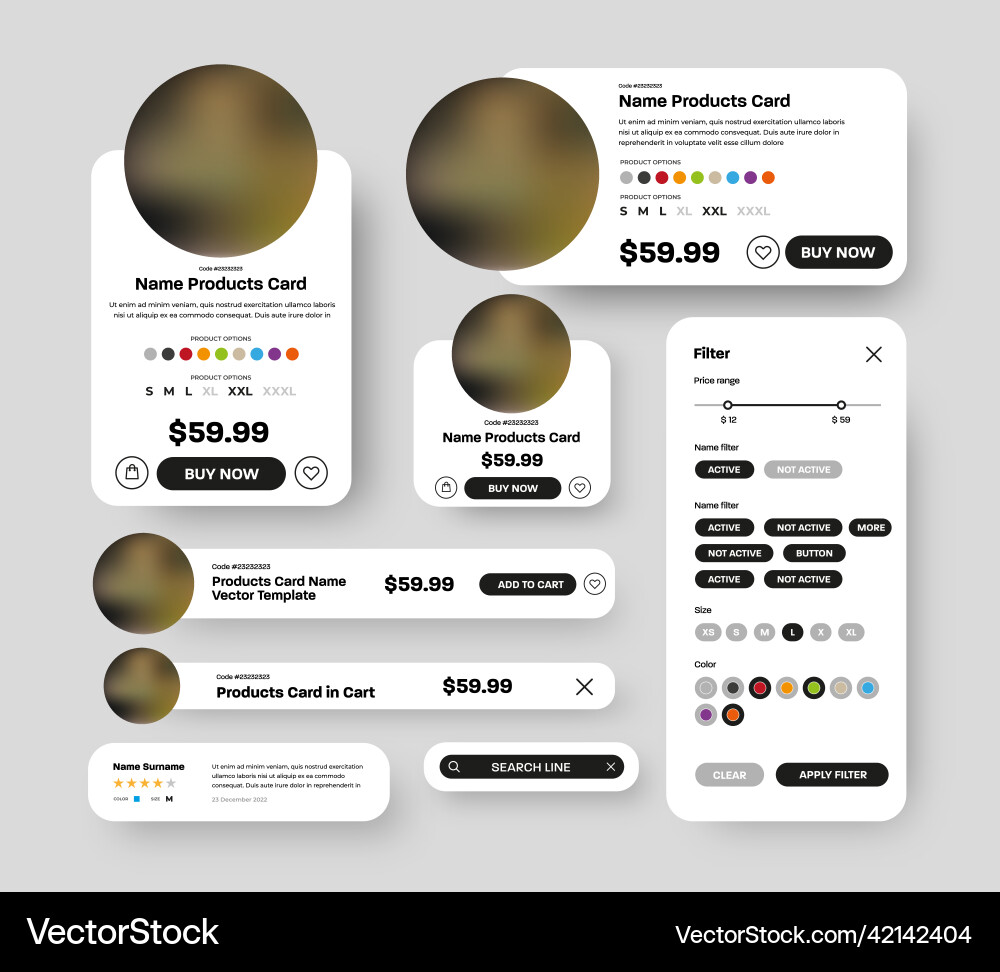 Set of product ui cards with round elements Set of product ui cards with round elements vector image