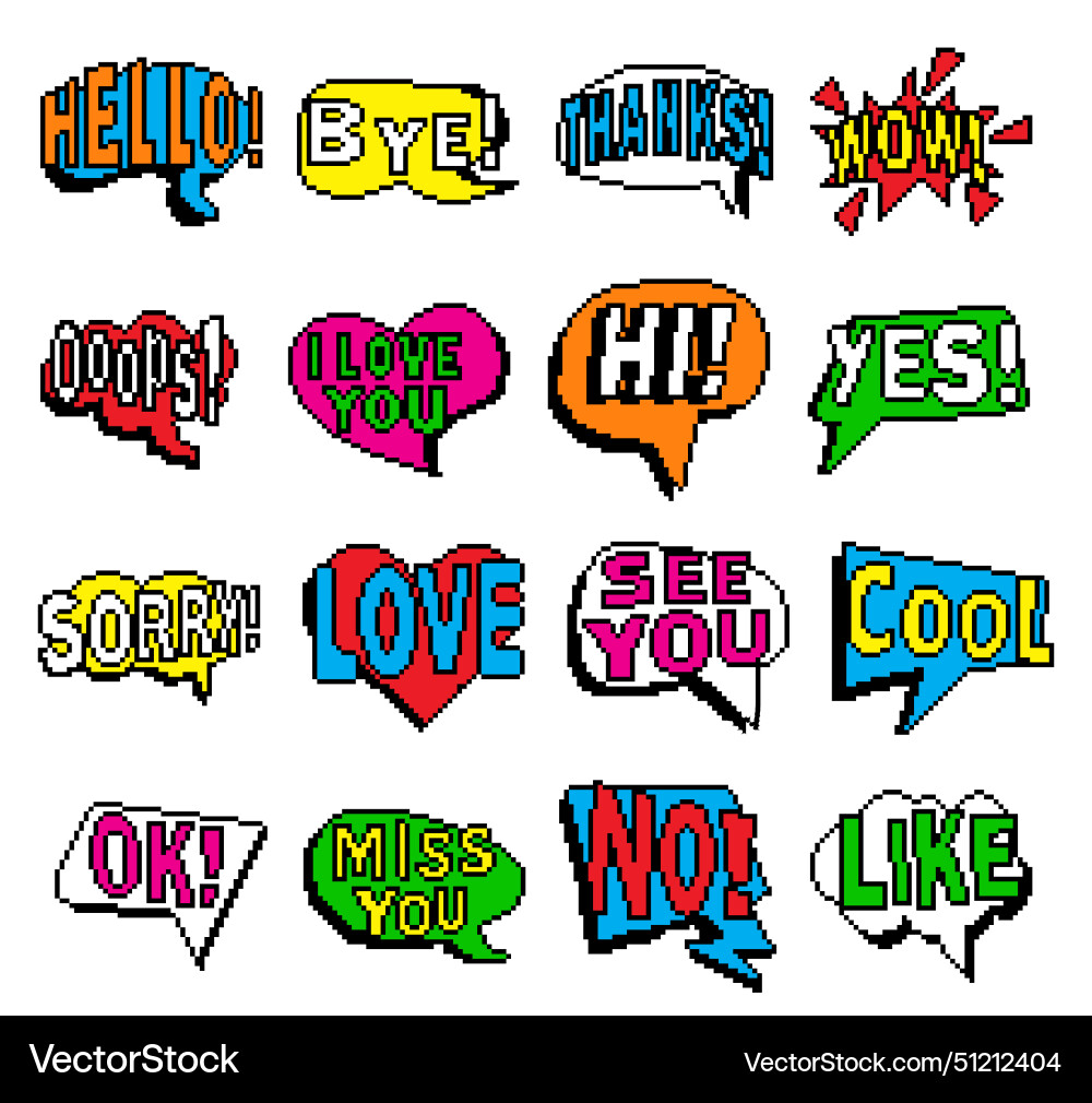 Set of speech bubbles pixel art design Set of speech bubbles pixel art design vector image