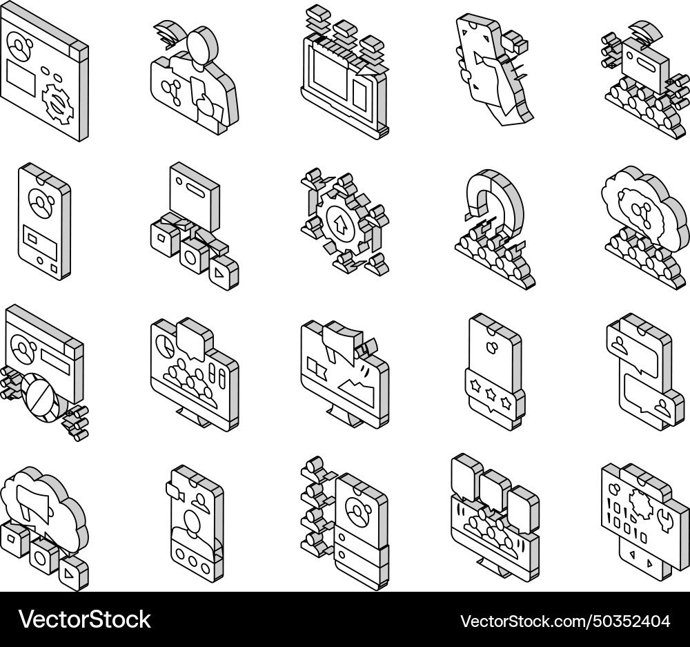 Social networking online app isometric icons set Social networking online app isometric icons set vector image
