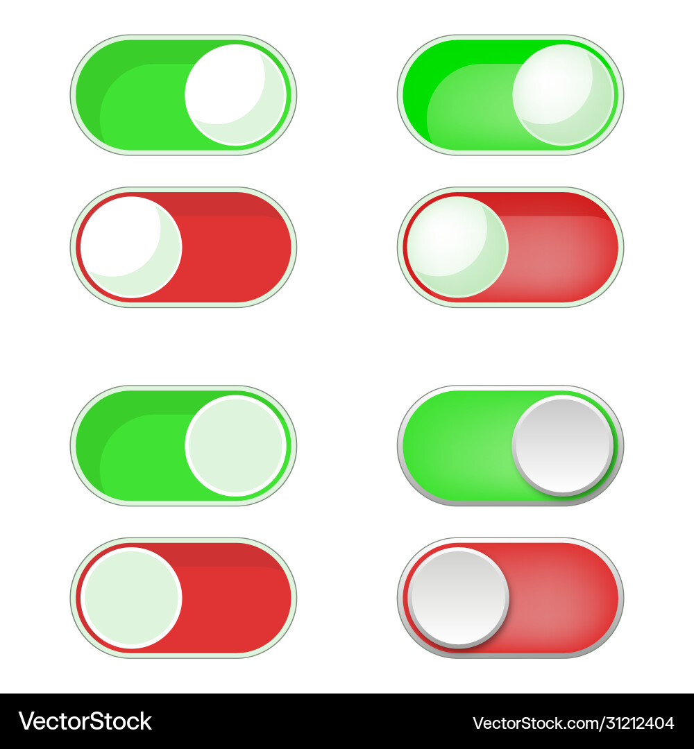 Toggle switch button on off green and red buttons vector image