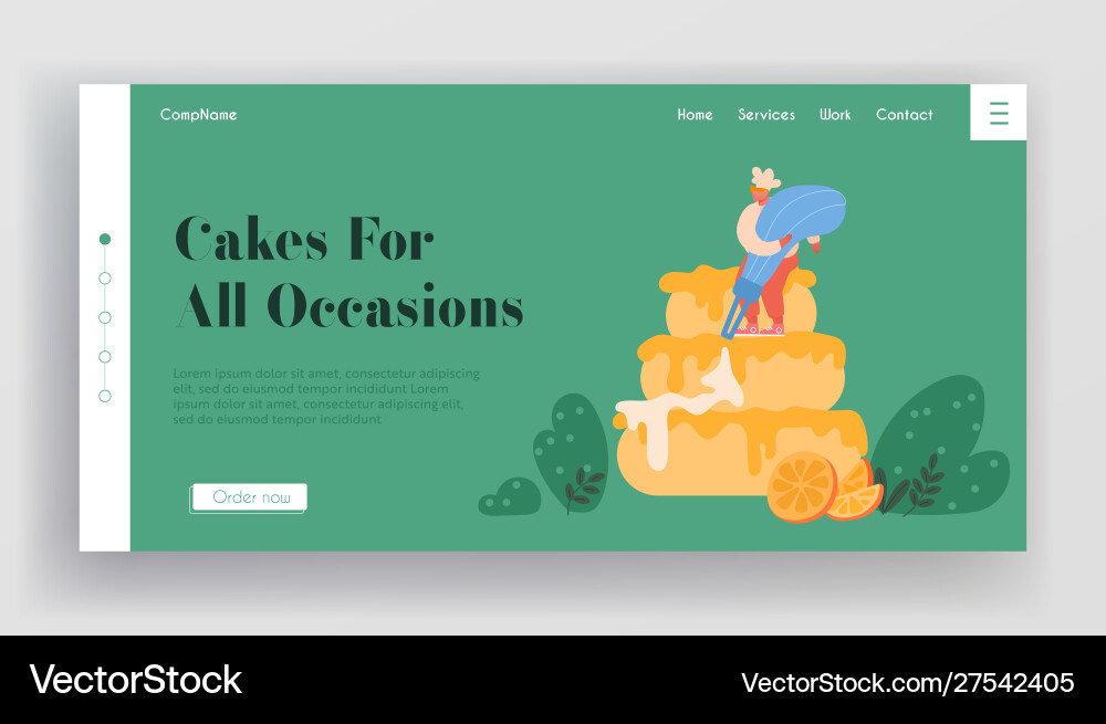 Bakery website landing page chef character Bakery website landing page chef character vector image