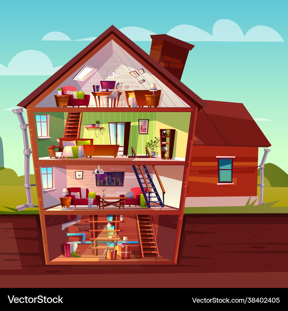 Cartoon multistorey house in cross section