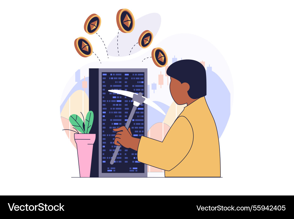 Cryptocurrency mining concept with cartoon people Cryptocurrency mining concept with cartoon people vector image