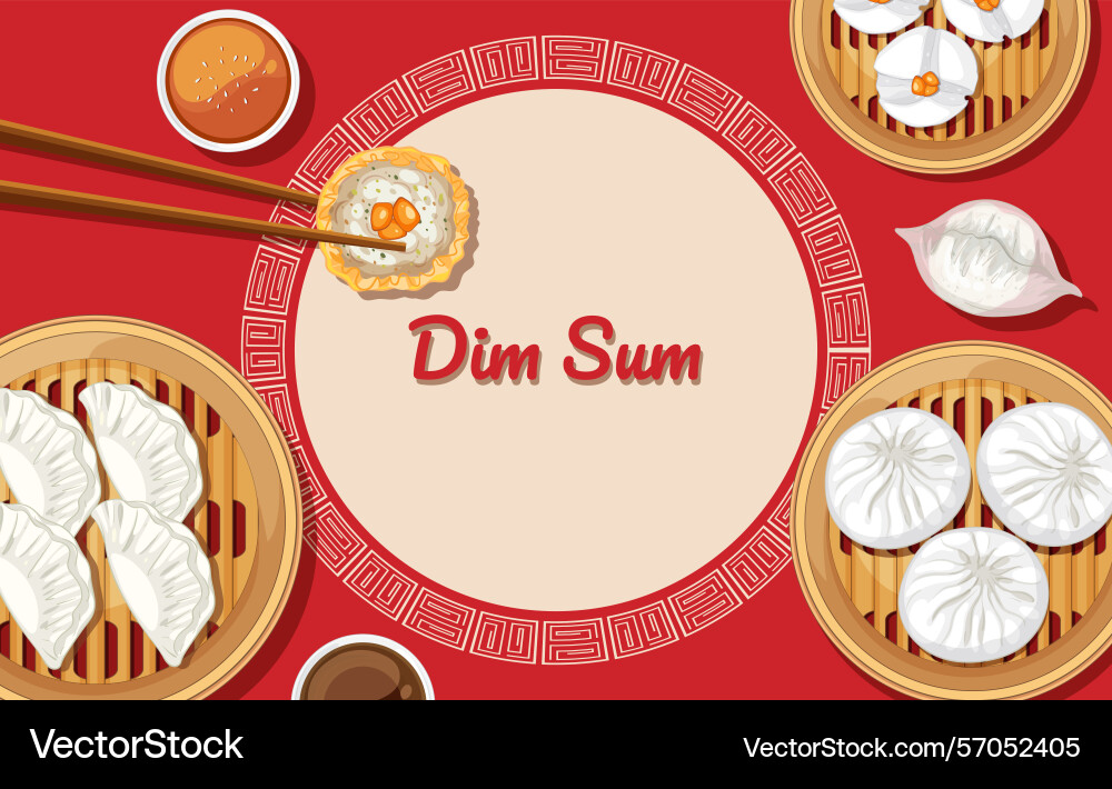 Dim sum on a red background featuring bamboo Dim sum on a red background featuring bamboo Vector Image