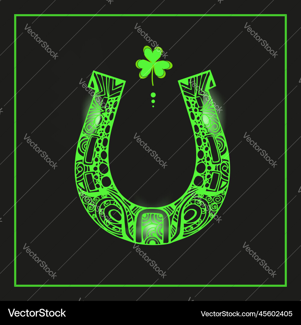 Horseshoe with a pattern sketch shamrock Horseshoe with a pattern sketch shamrock vector image