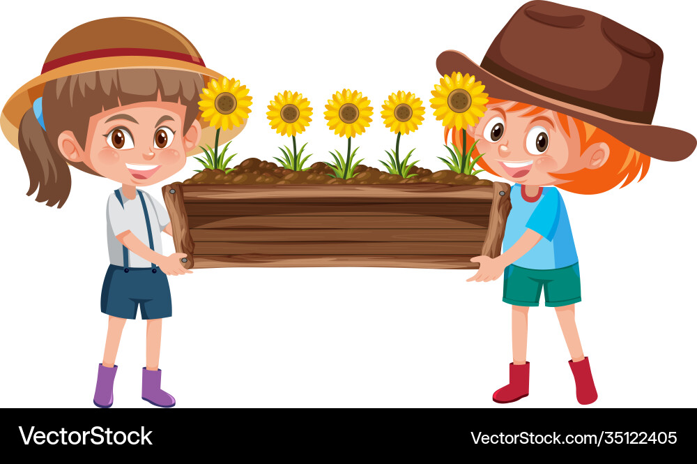 Süße Mädchen die Blume in Holztöpfchen halten Süße Mädchen die Blume in Holztöpfchen halten vektorbild