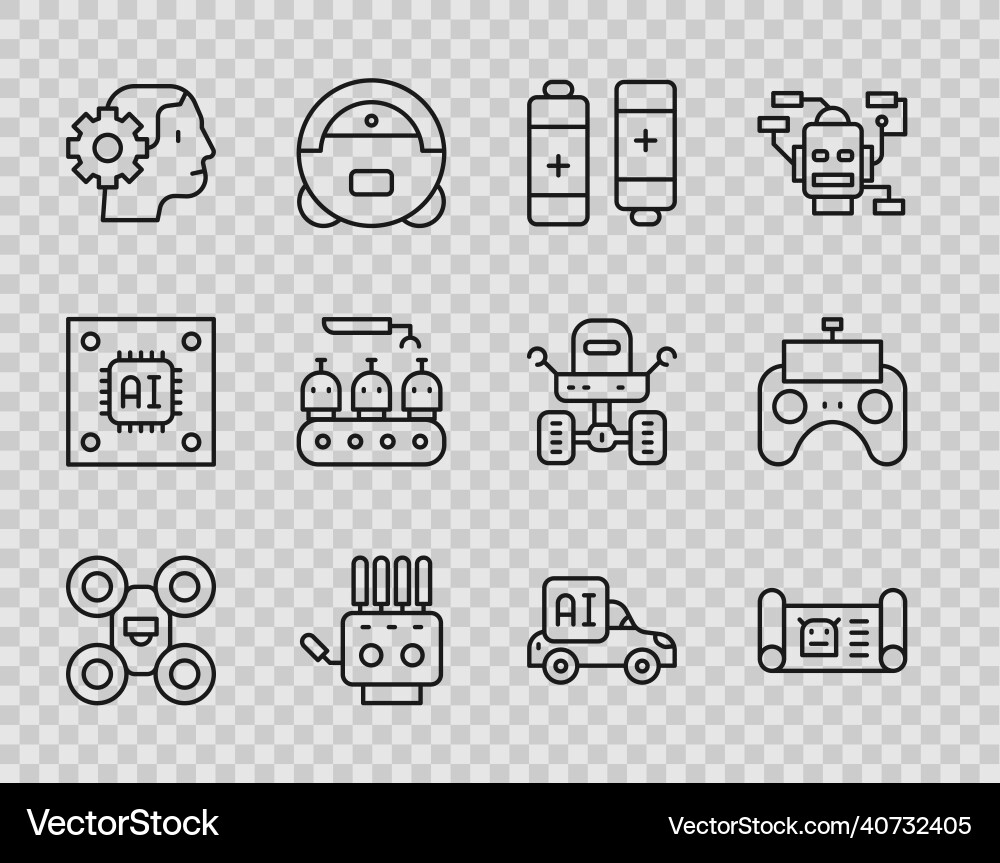 Set line drone robot blueprint battery Set line drone robot blueprint battery vector image