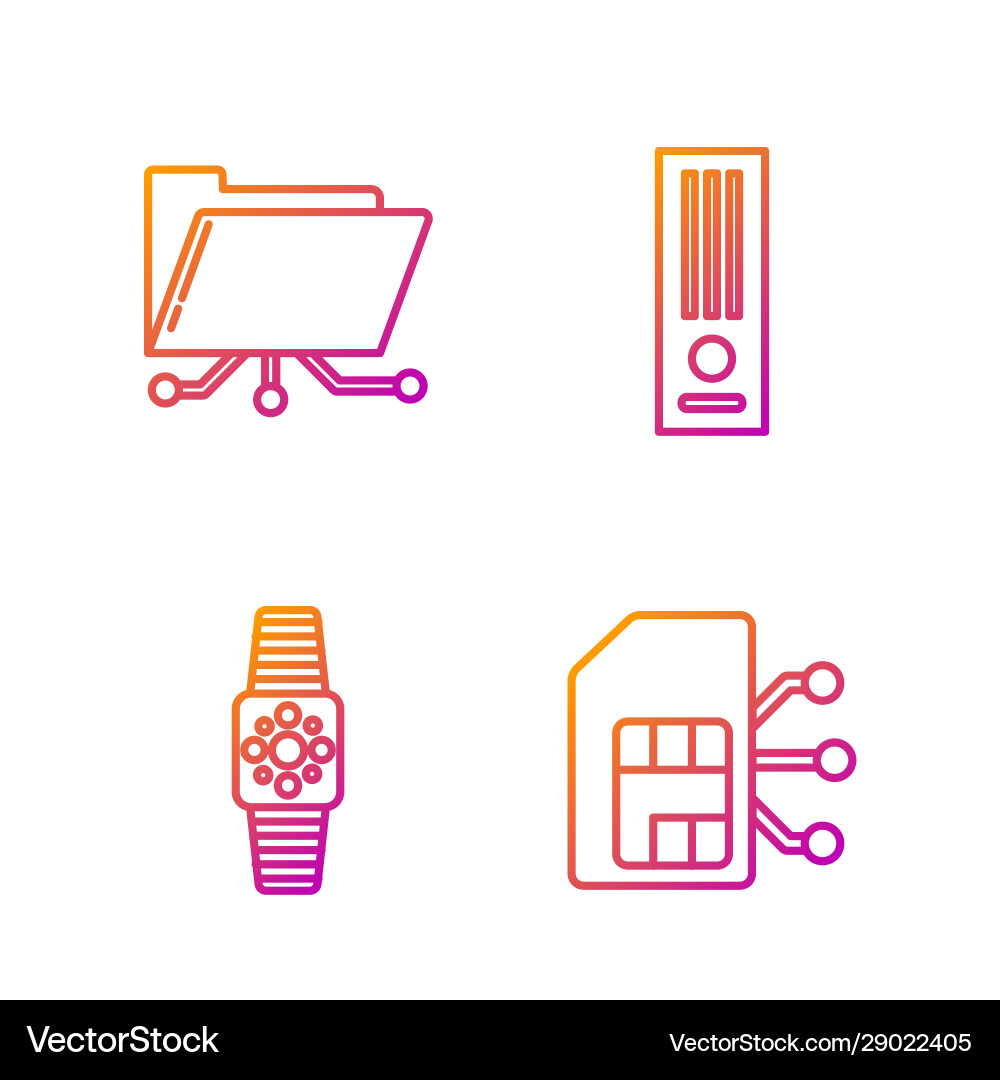 Set line sim card smartwatch folder and lock Set line sim card smartwatch folder and lock vector image