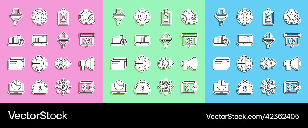 Set line wallet with dollar megaphone graph Set line wallet with dollar megaphone graph vector image