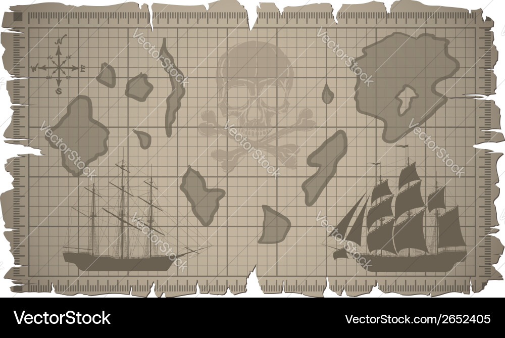 Set of old paper sheets and map vector image