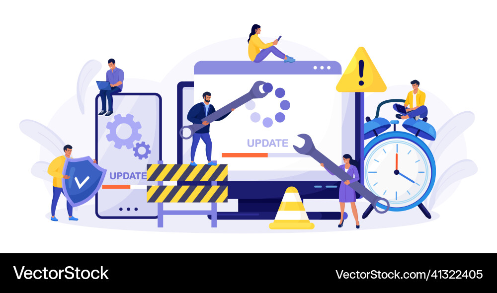 System update tiny programmers upgrading Vector Image