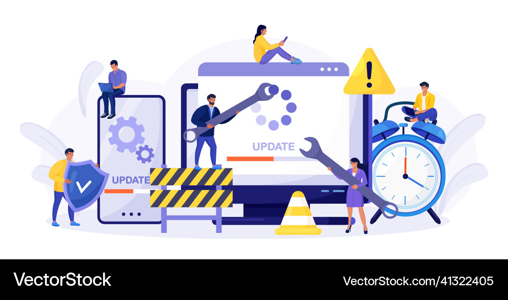 System update tiny programmers upgrading vector image