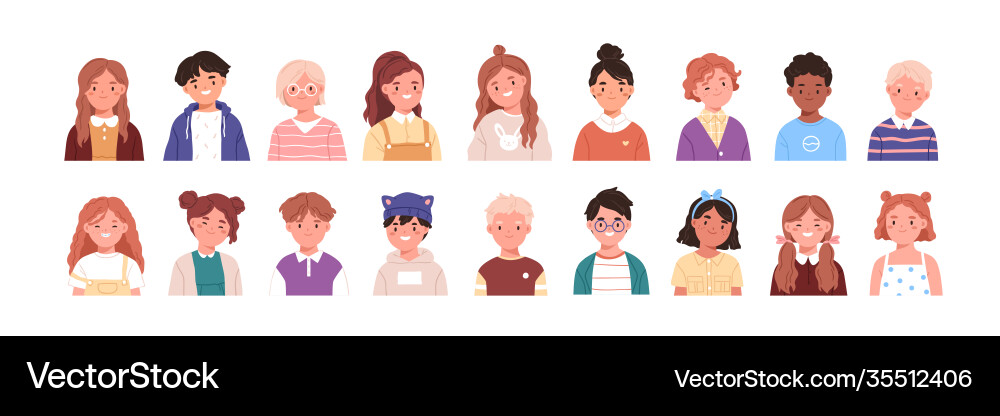 Children Avatar Set - Diverse Kids vector image
