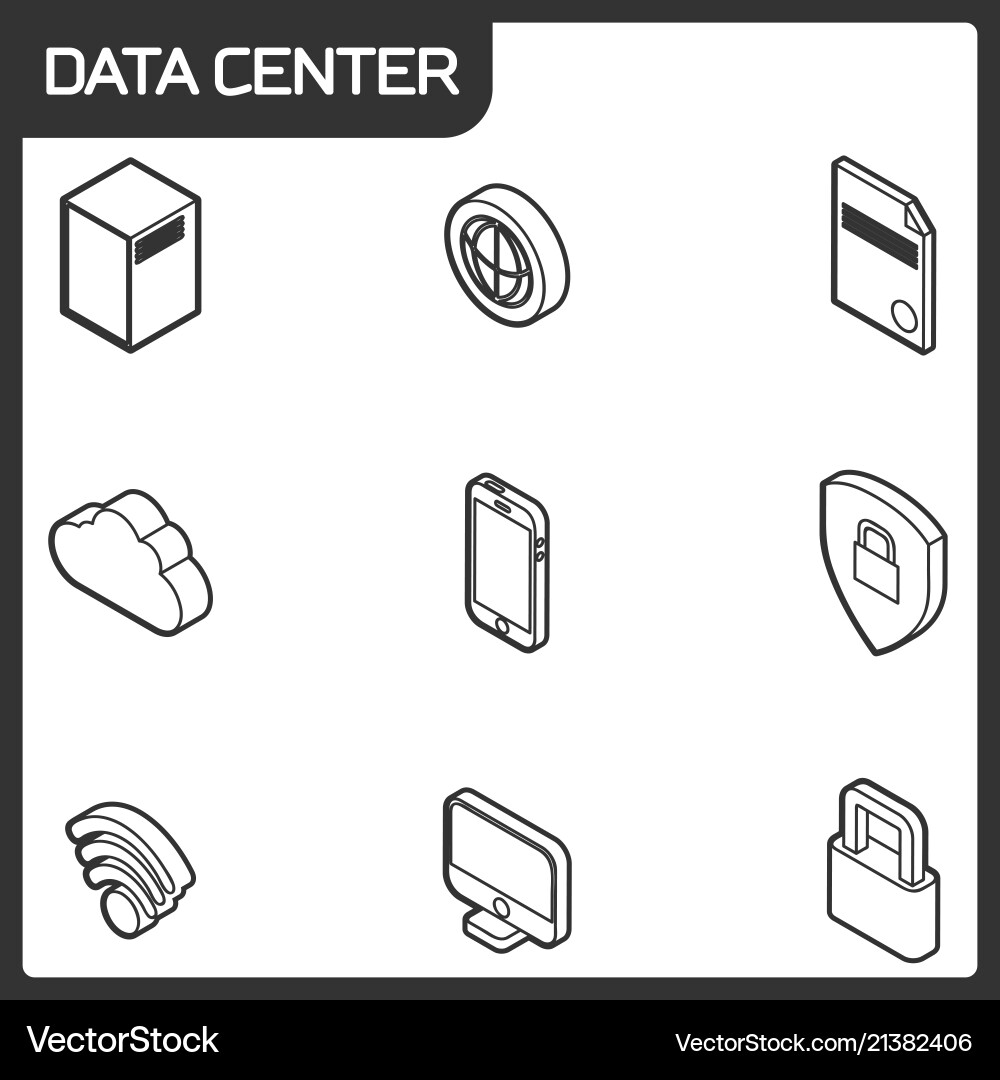 Data center outline isometric icons Data center outline isometric icons Vector Image