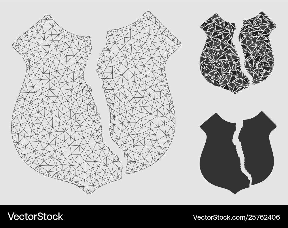 Destroyed shield mesh 2d model and triangle Destroyed shield mesh 2d model and triangle Vector Image