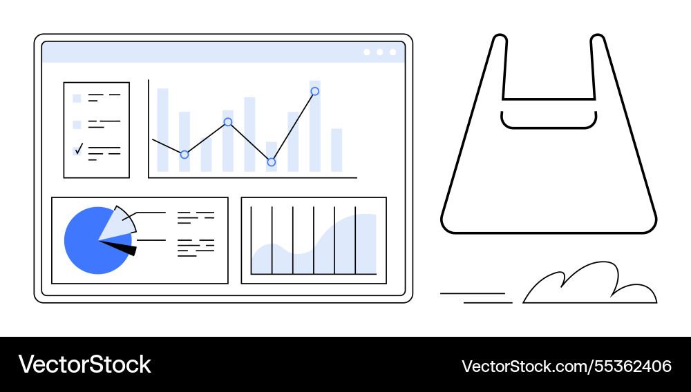 Digital analytics dashboard with shopping bag Digital analytics dashboard with shopping bag vector image