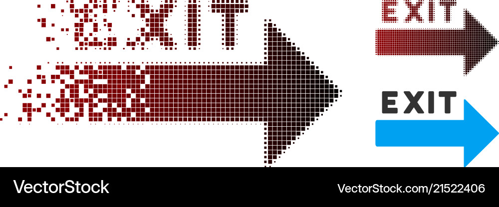 Fractured pixel halftone exit arrow icon Fractured pixel halftone exit arrow icon vector image