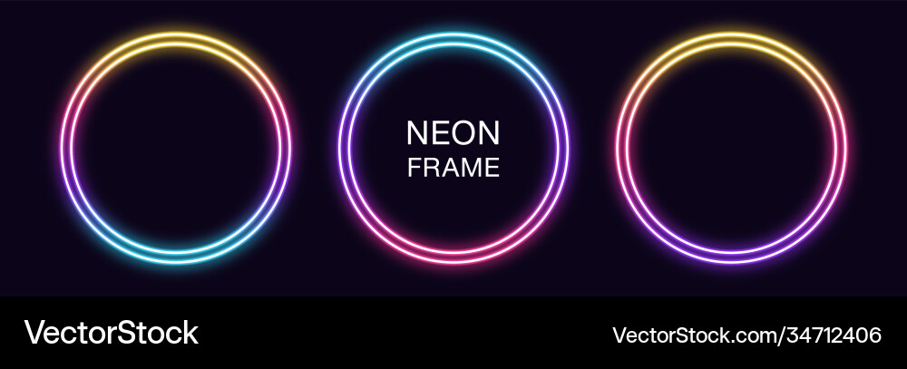 Gradient neon circle frame set round Vector Image