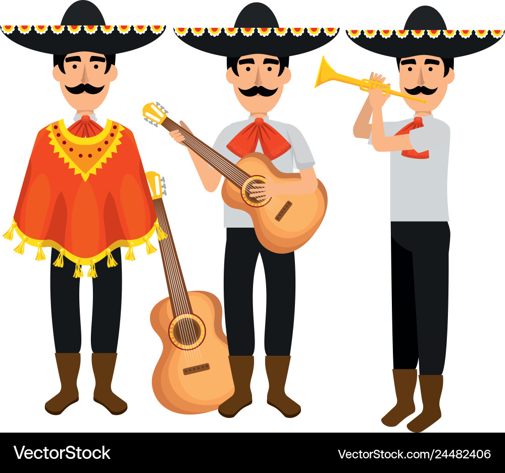 Group of mexican mariachi characters – Royalty-Free Vector | VectorStock, image size:1000x937