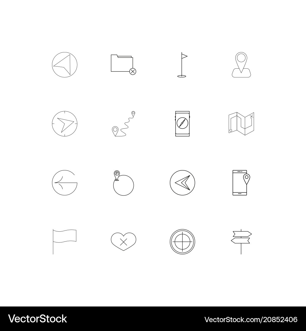 Maps and navigation linear thin icons set vector image