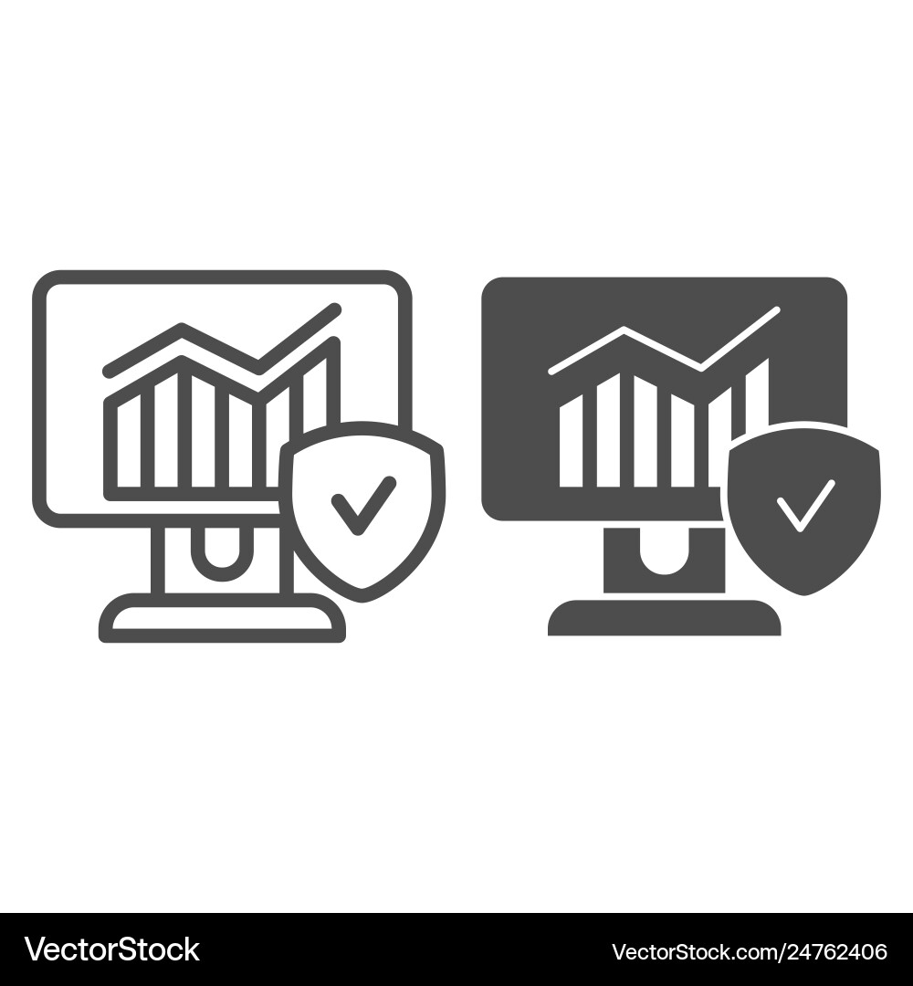 Monitor with graph and checkmark line glyph Monitor with graph and checkmark line glyph Vector Image