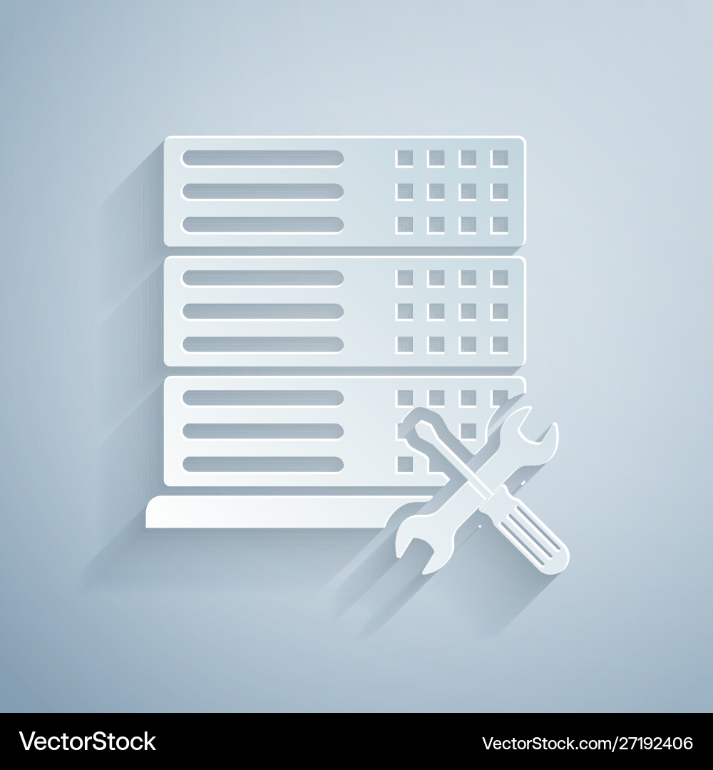 Paper cut database server with screwdriver Paper cut database server with screwdriver vector image