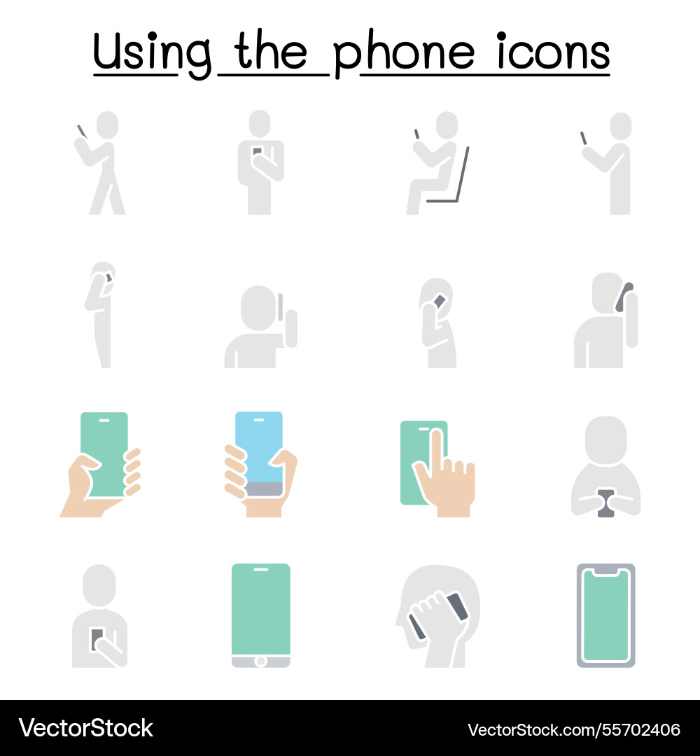 People are using smartphone icon set in thin People are using smartphone icon set in thin vector image