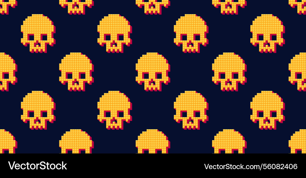 Pixelated skull seamless pattern with retro 8 bit Pixelated skull seamless pattern with retro 8 bit vector image