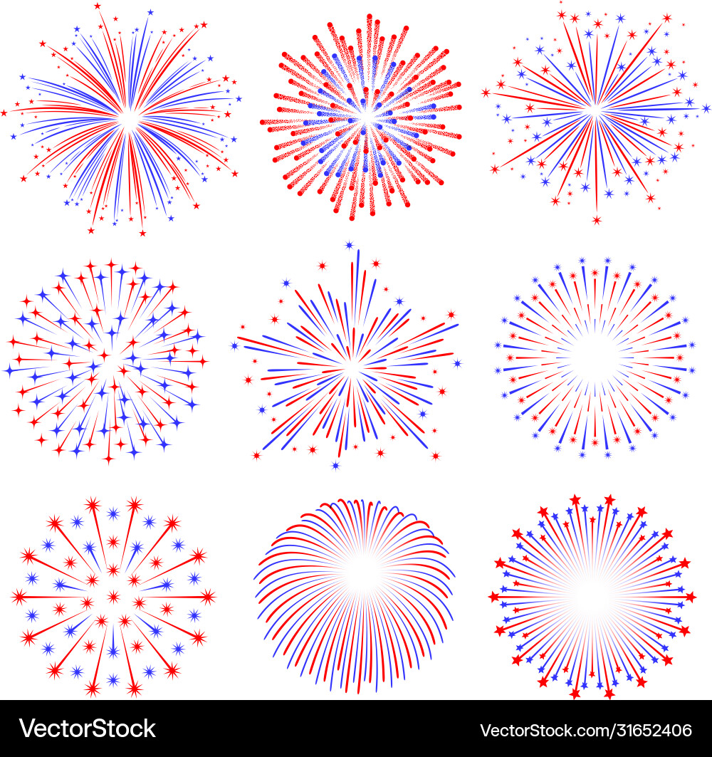 Red and blue fireworks vector image