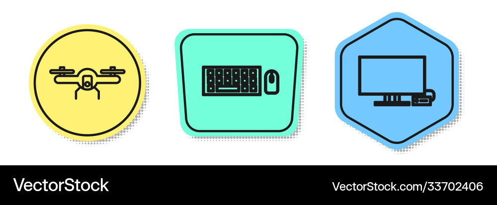 Set line drone flying keyboard and mouse Set line drone flying keyboard and mouse vector image