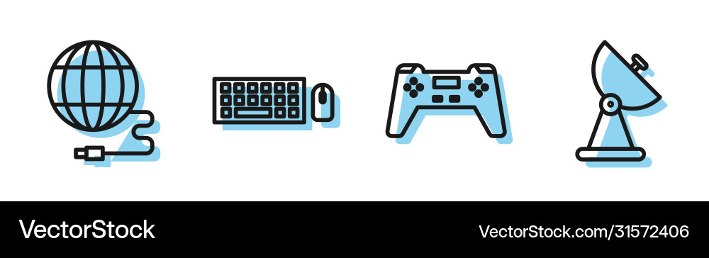 Set line gamepad social network keyboard Vector Image