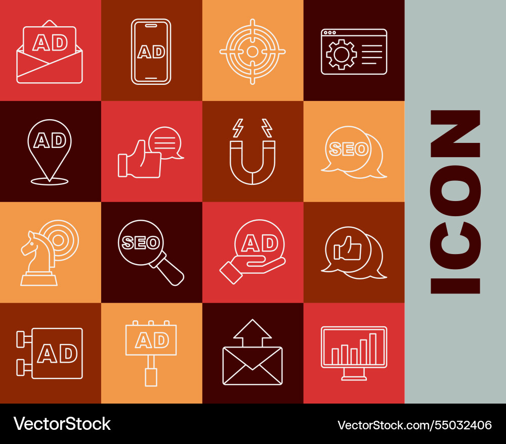Set line monitor with graph chart customer vector image