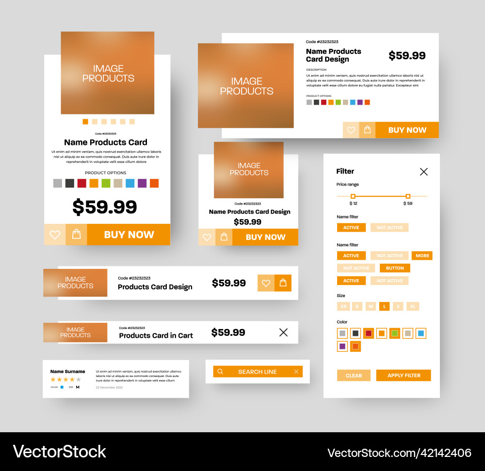 Set of product ui cards with square elements Set of product ui cards with square elements vector image