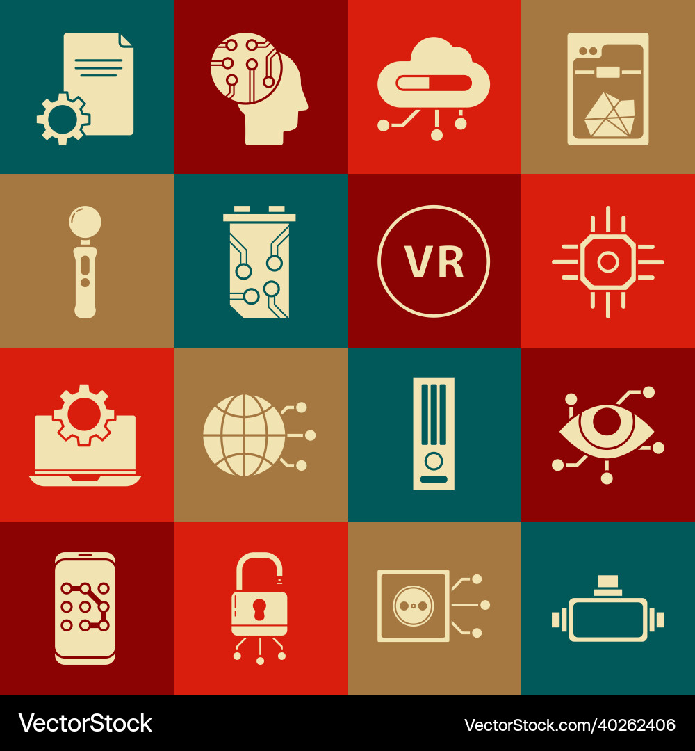 Set virtual reality glasses processor internet Set virtual reality glasses processor internet vector image