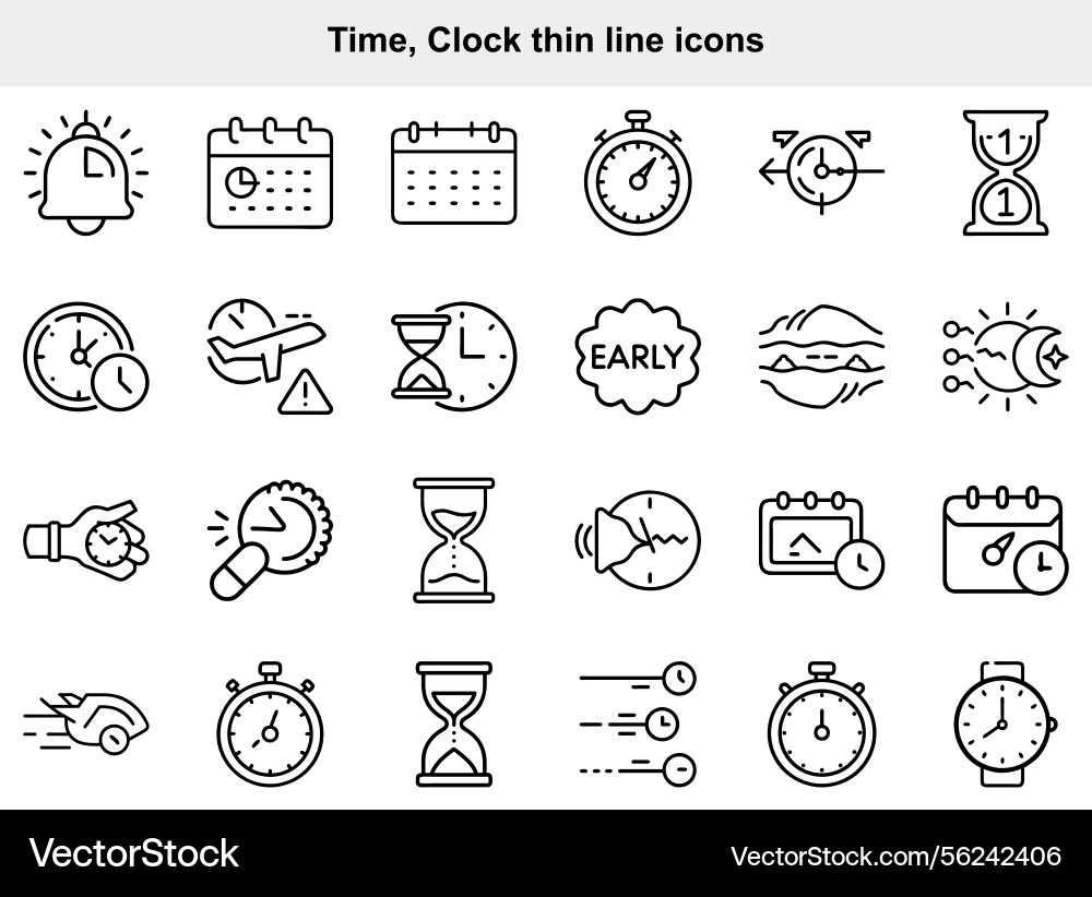 Time and clock thin line icons set Time and clock thin line icons set vector image