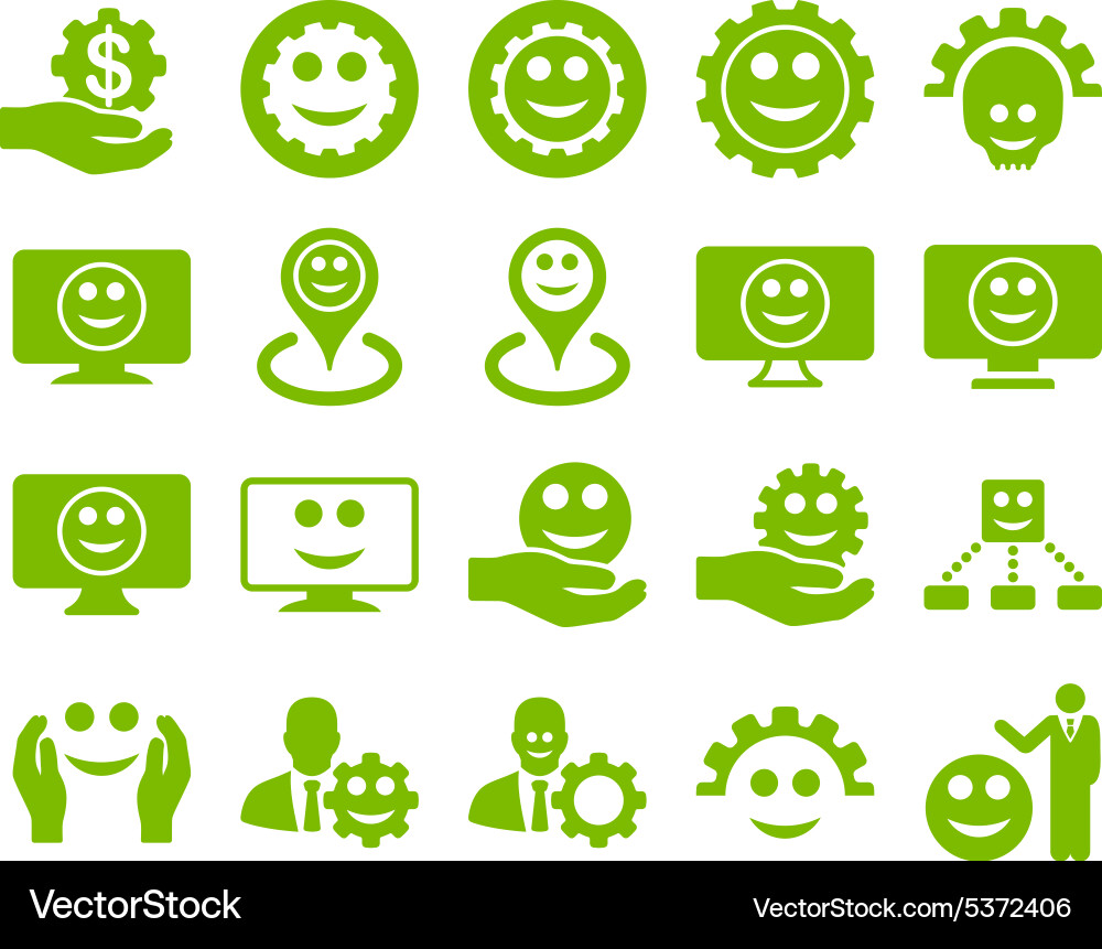 Tools gears smiles map markers icons vector image
