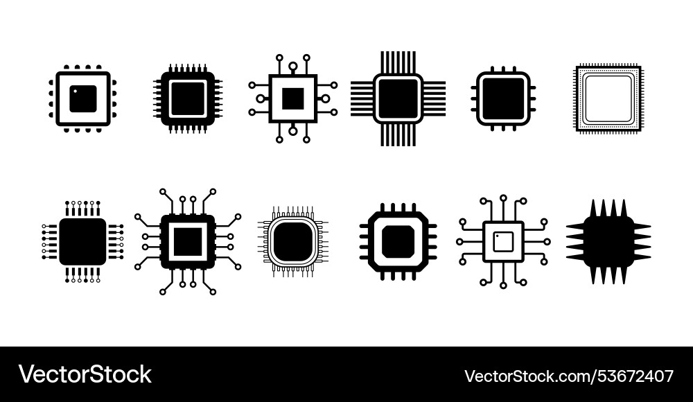 Chip and Microprocessor Icons vector image
