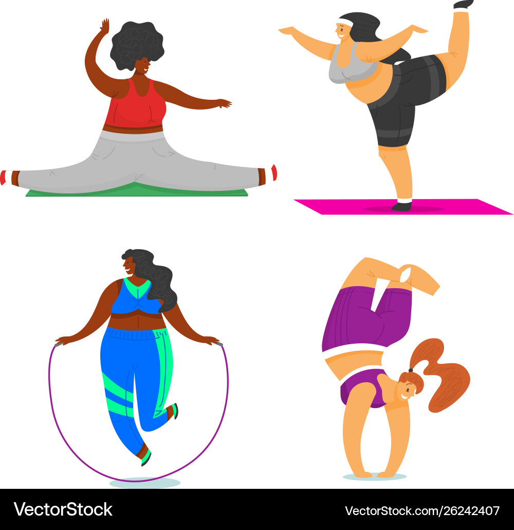 Fitness-Mädchen plus Größe Gesundheitssport im Club-Set Fitness-Mädchen plus Größe Gesundheitssport im Club-Set vektorbild