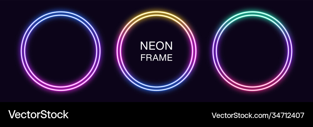 Gradient neon circle frame set round Gradient neon circle frame set round vector image