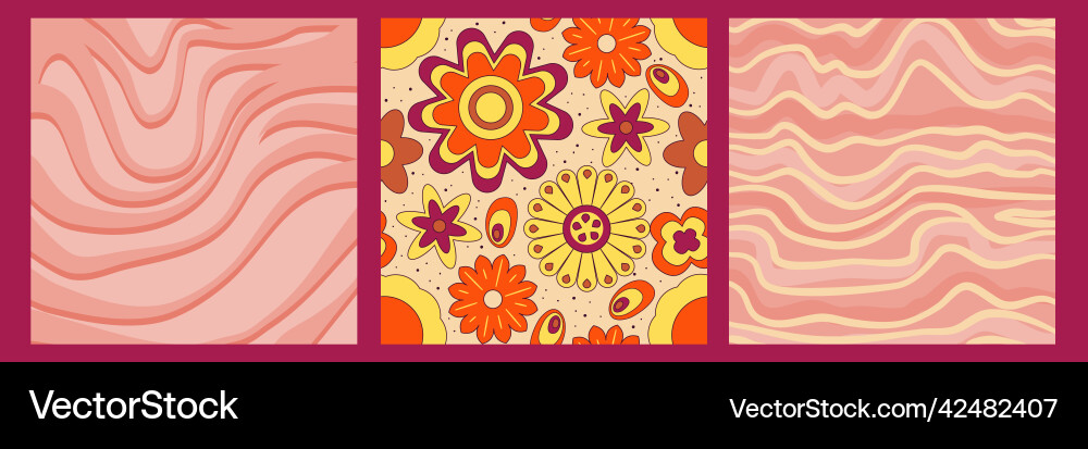 Groovy y2k retro pattern with flower and swirl 70s Groovy y2k retro pattern with flower and swirl 70s Vector Image
