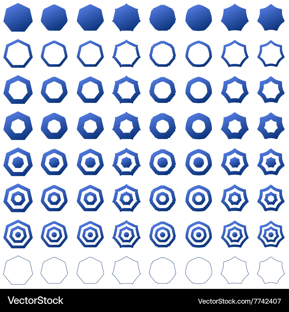 Heptagon shape polygon icon template set Vector Image