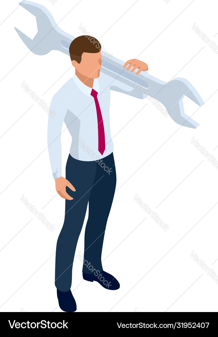 Isometric businessman isolated on write creating Isometric businessman isolated on write creating vector image